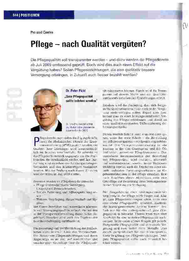 Vorschauseite 1: Pflege - nach Qualität vergüten?