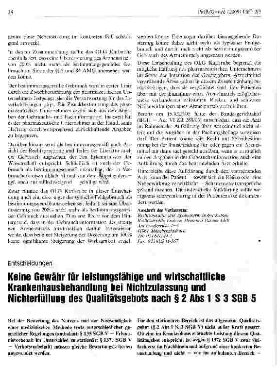 Vorschauseite 1: Keine Gewähr für leistungsfähige und wirtschaftliche Krankenhausbehandlung bei Nichtzulassung und Nichterfüllung des Qualitätsgebots nach § 2 Abs 1 S 3 SGB 5
