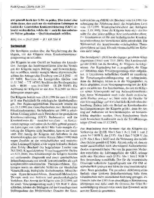 Vorschauseite 2: Keine Gewähr für leistungsfähige und wirtschaftliche Krankenhausbehandlung bei Nichtzulassung und Nichterfüllung des Qualitätsgebots nach § 2 Abs 1 S 3 SGB 5