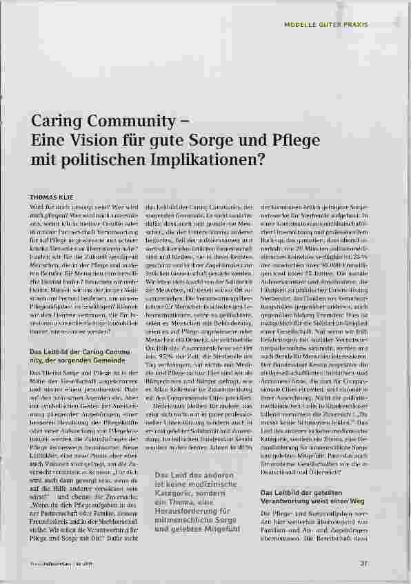 Vorschauseite 1: Caring Community - Eine Vision für gute Sorge und Pflege mit politischen Implikationen?