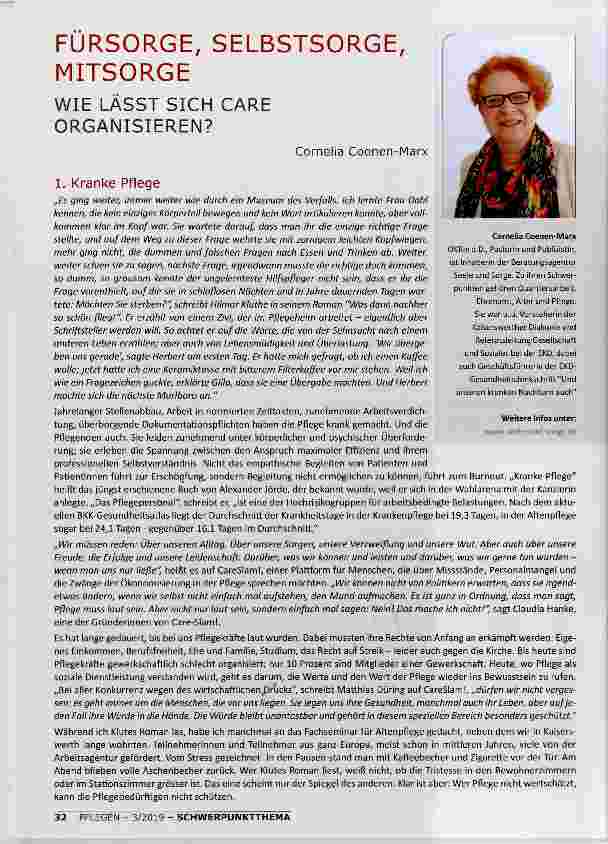 Vorschauseite 1: FÜRSORGE, SELBSTSORGE, MITSORGE WIE LÄSST SICH CARE ORGANISIEREN?