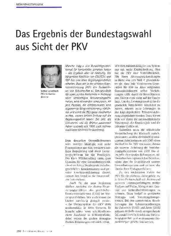 Vorschauseite 1: Das Ergebnis der Bundestagswahl aus Sicht der PKV
