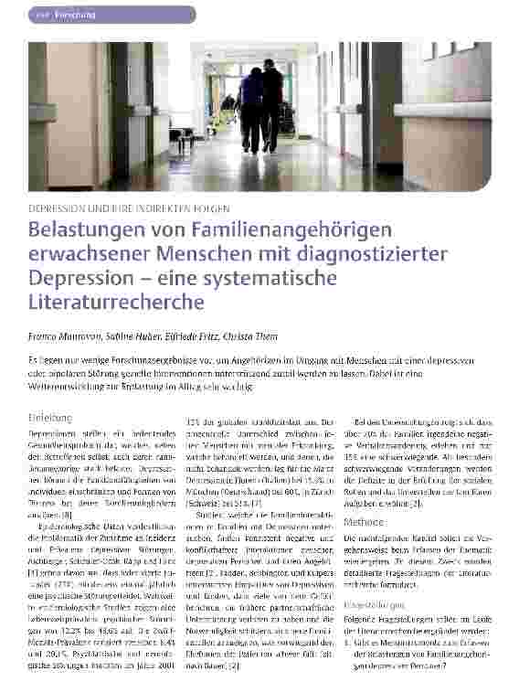 Vorschauseite 1: Belastungen von Familienangehörigen erwachsener Menschen mit diagnostizierter Depression - eine systematische Literaturrecherche