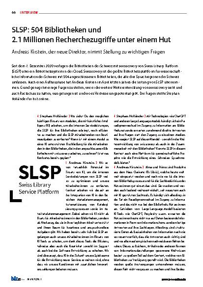 Vorschauseite 1: SLSP: 504 Bibliotheken und 2. 1 Millionen Recherchezugriffe unter einem Hut