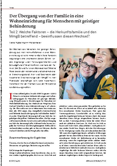 Vorschauseite 1: Der Übergang von der Familie in eine Wohneinrichtung für Menschen mit geistiger Behinderung