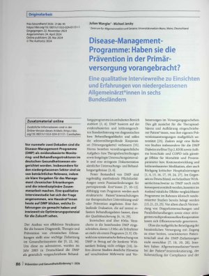 Vorschauseite 1: Disease-Management-Programme: Haben sie die Prävention in der Primär versorgung vorangebracht?