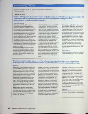 Vorschauseite 3: Disease-Management-Programme: Haben sie die Prävention in der Primär versorgung vorangebracht?