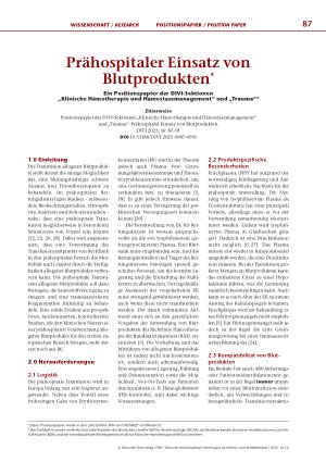 Vorschauseite 1: Prähospitaler Einsatz von Blutprodukten