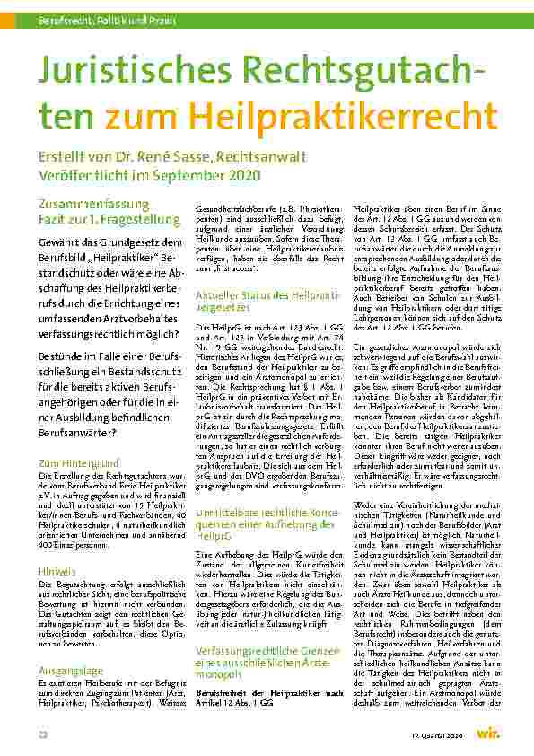 Vorschauseite 1: Juristisches Rechtsgutachten zum Heilpraktikerrecht