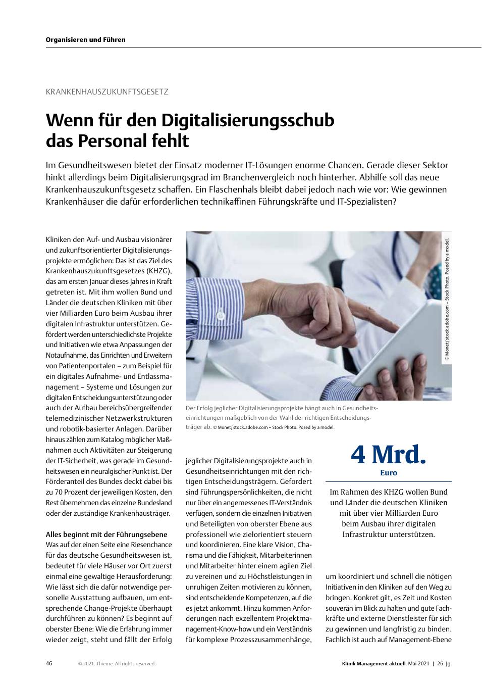 Vorschauseite 1: Krankenhauszukunftsgesetz: Wenn für den Digitalisierungsschub das Personal fehlt