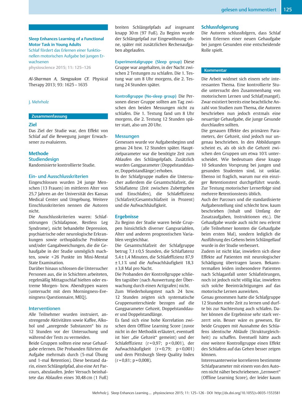 Vorschauseite 1: Sleep Enhances Learning of a Functional Motor Task in Young Adults