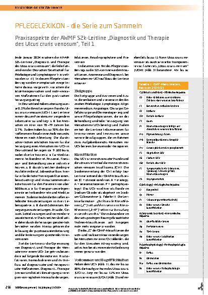 Vorschauseite 1: Praxisaspekte der AWMF S2k-Leitlinie „Diagnostik und Therapie des Ulcus cruris venosum“, Teil 1