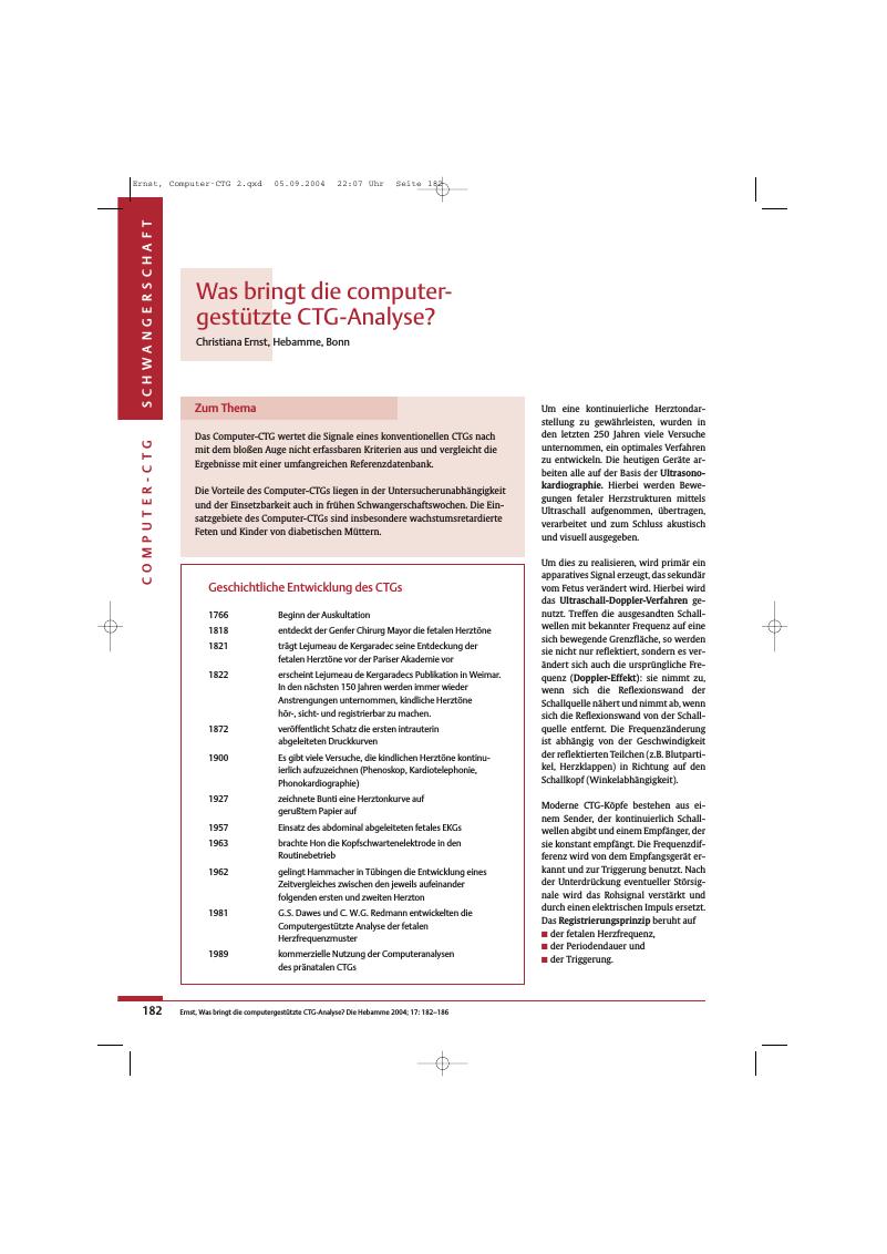 Vorschauseite 1: Was bringt die computer-gestützte CTG-Analyse?