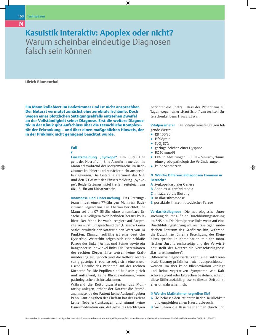Vorschauseite 1: Kasuistik interaktiv: Apoplex oder nicht? – Warum scheinbar eindeutige Diagnosen falsch sein können