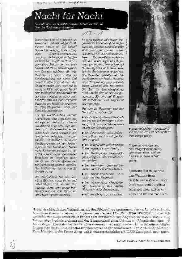 Vorschauseite 1: Nacht für Nacht - eine Münchner Sozialstation der Arbeiterwohlfahrt über ihr Nachtdienst-Angebot