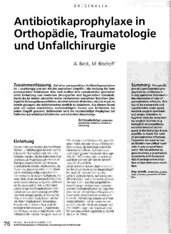 Vorschauseite 1: Antibiotikaprophylaxe in Orthopädie, Traumatologie und Unfallchirurgie