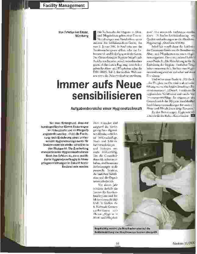 Vorschauseite 1: Immer aufs Neue sensibilisieren Aufgabenbereiche einer Hygienefachkraft