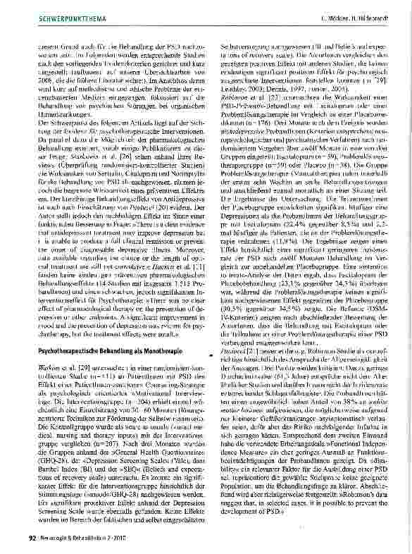 Vorschauseite 2: Wie effektiv ist psychotherapeutische Behandlung bei Patientinnen mit Poststroke-Depression?
