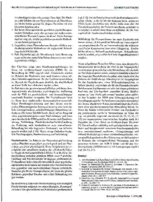 Vorschauseite 5: Wie effektiv ist psychotherapeutische Behandlung bei Patientinnen mit Poststroke-Depression?