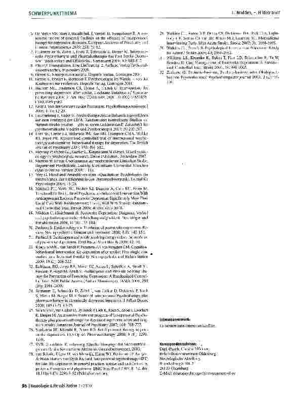 Vorschauseite 6: Wie effektiv ist psychotherapeutische Behandlung bei Patientinnen mit Poststroke-Depression?