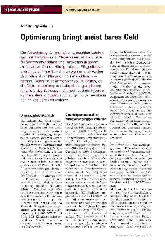 Vorschauseite 1: Optimierung bringt meist bares Geld