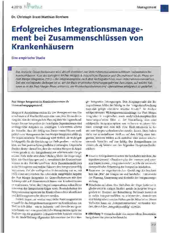 Vorschauseite 1: Erfolgreiches Integrationsmanagement bei Zusammenschlüssen von Krankenhäusern