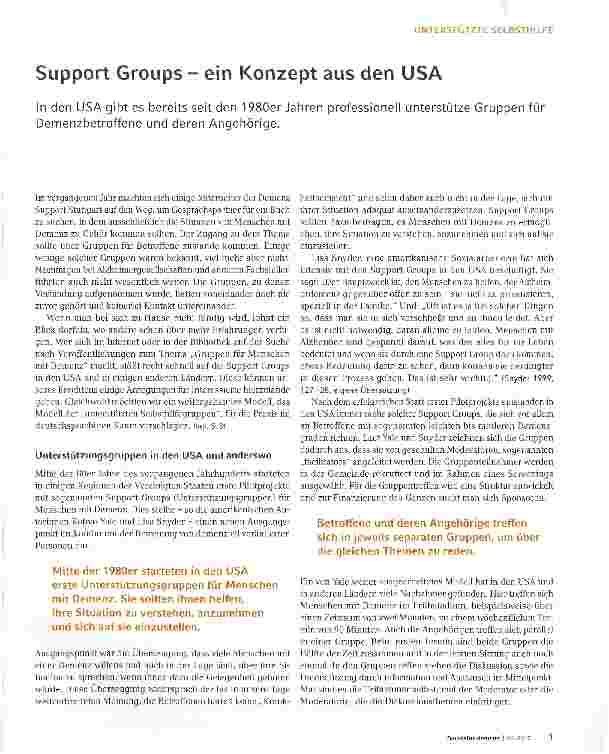 Vorschauseite 1: Support Groups - ein Konzept aus den USA
