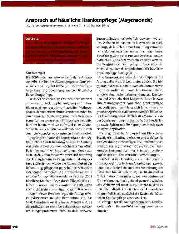 Vorschauseite 1: Anspruch auf häusliche Krankenpflege (Magensonde)