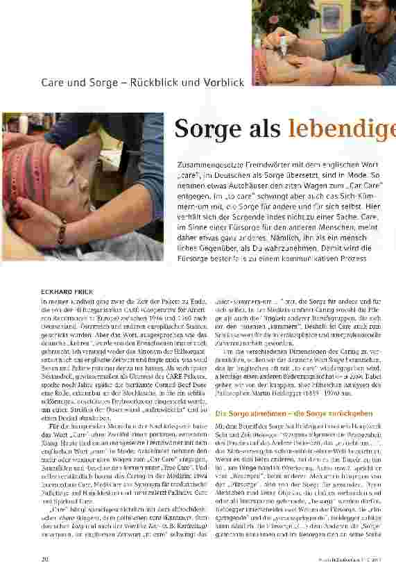Vorschauseite 1: Care und Sorge - Rückblick und Vorblick Sorge als lebendige Kommunikation