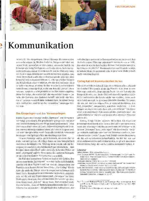 Vorschauseite 2: Care und Sorge - Rückblick und Vorblick Sorge als lebendige Kommunikation