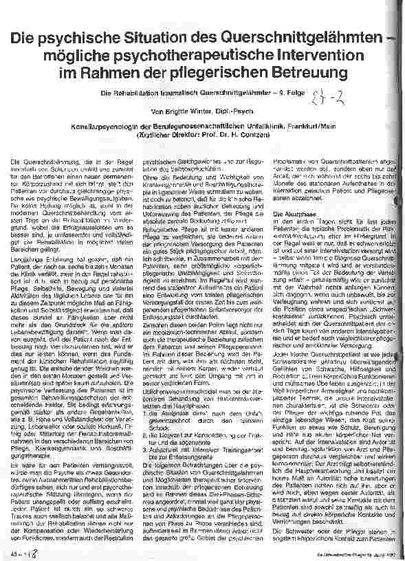 Vorschauseite 1: Die psychische Situation des Querschnittgelähmten