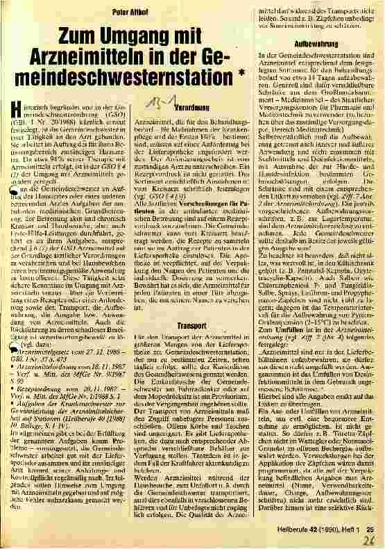 Vorschauseite 1: Zum Umgang mit Arzneimitteln in der Gemeindeschwesterstation