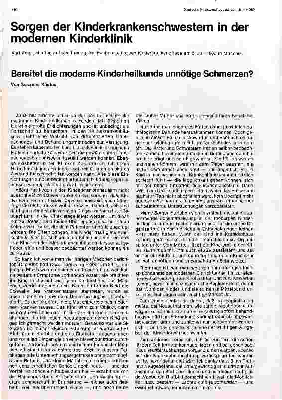 Vorschauseite 1: Sorgen der Kinderkrankenschwestern in der modernen Kinderklinik Bereitet die moderne Kinderheilkunde unnötige Schmerzen?