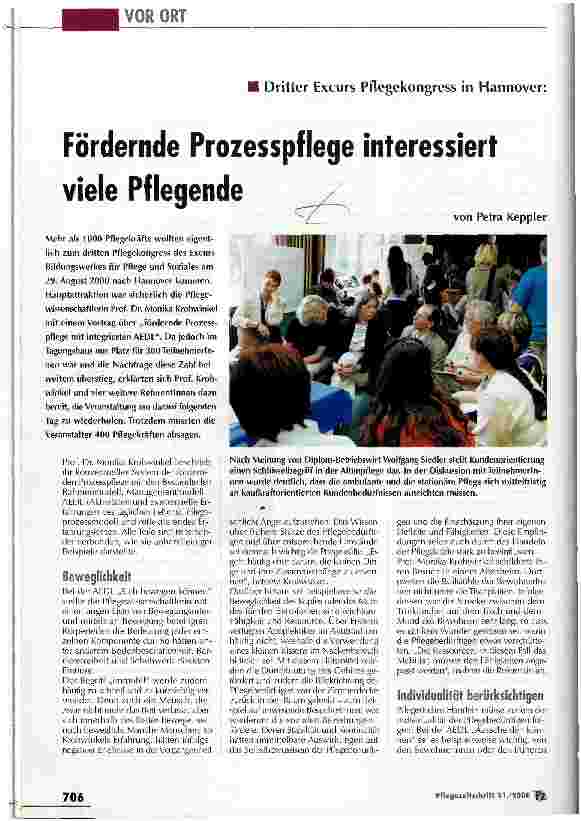 Vorschauseite 1: Fördernde Prozesspflege interessiert viele Pflegende