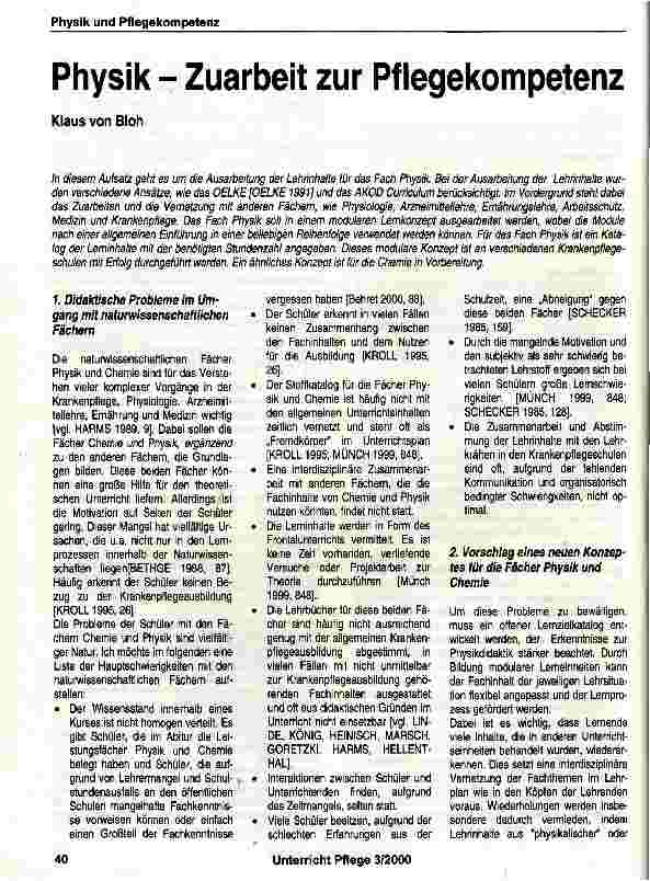 Vorschauseite 1: Physik - Zuarbeit zur Pflegekompetenz