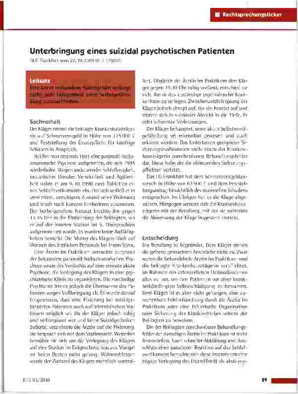 Vorschauseite 1: Unterbringung eines suizidal psychotischen Patienten