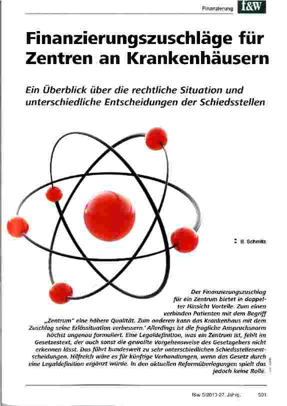 Vorschauseite 1: Finanzierungszuschläge für Zentren an Krankenhäusern