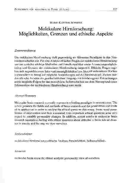 Vorschauseite 1: Molekulare Hirnforschung: Möglichkeiten, Grenzen und ethische Aspekte