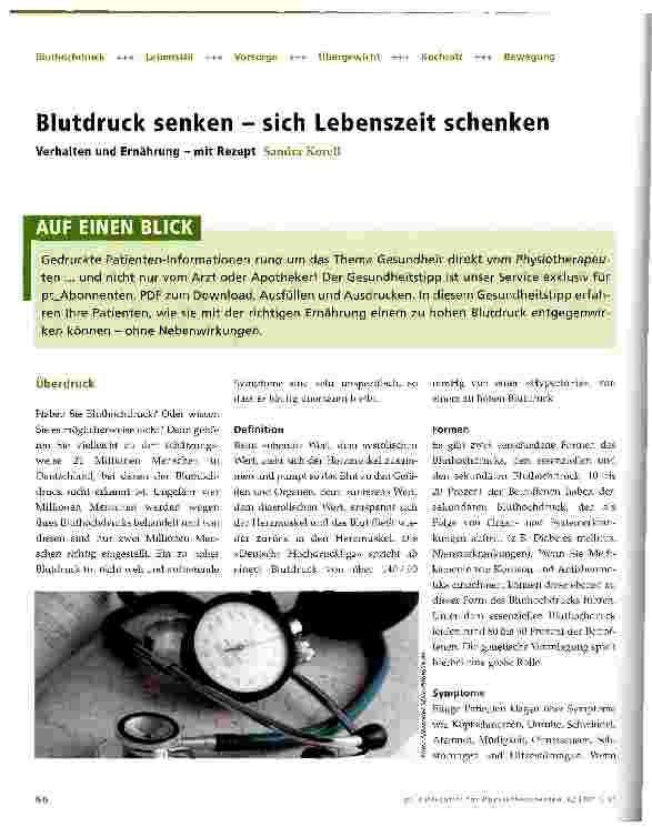 Vorschauseite 1: Blutdruck senken - sich Lebenszeit schenken