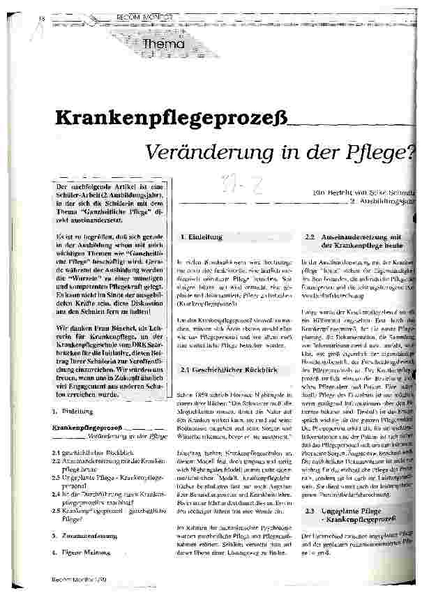 Vorschauseite 1: Krankenpflegeprozeß - Veränderung in der Pflege?