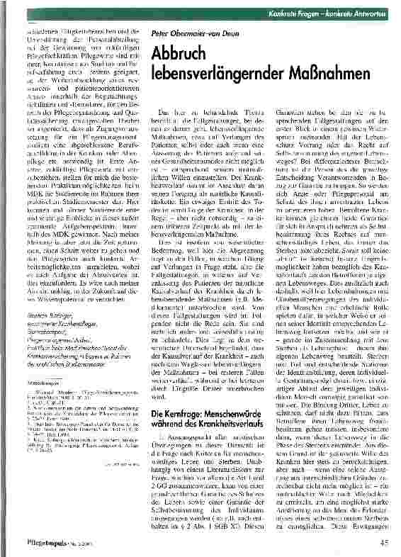Vorschauseite 1: Abbruch lebensverlängernder Maßnahmen