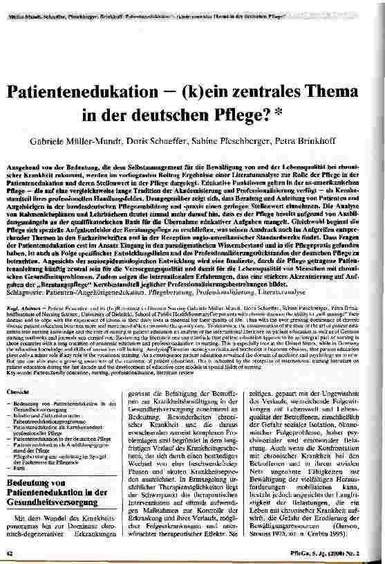 Vorschauseite 1: Patientenedukation - (k)ein zentrales Thema in der deutschen Pflege?