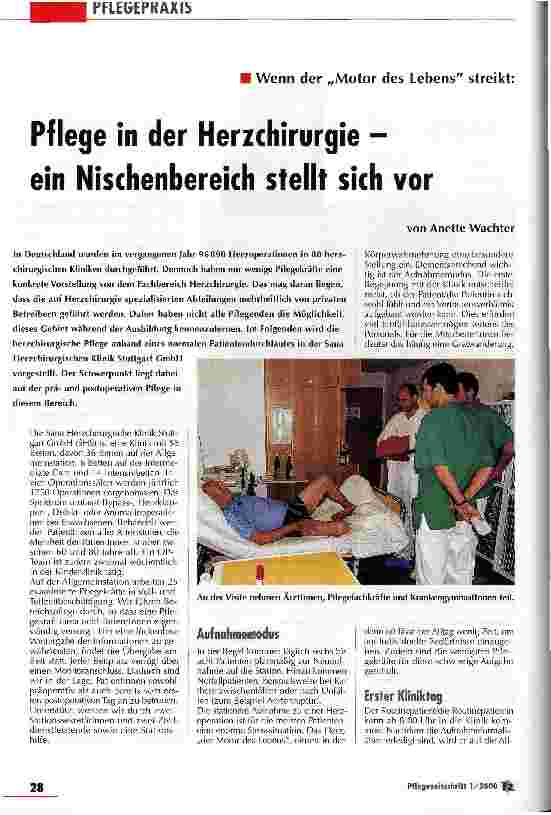 Vorschauseite 1: Pflege in der Herzchirurgie - ein Nischenbereich stellt sich vor