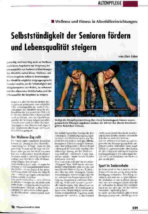 Vorschauseite 1: Selbstständigkeit der Senioren fördern und Lebensqualität steigern Wellness und Fitness in Altenhilfeeinrichtungen