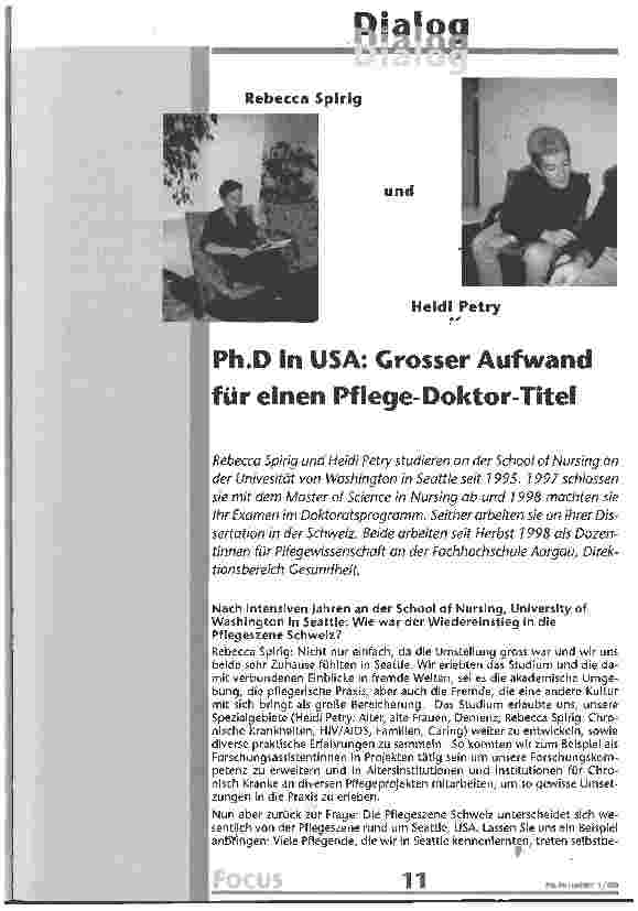 Vorschauseite 1: Ph. D. in USA: grosser Aufwand für einen Pflege-Doktor-Titel