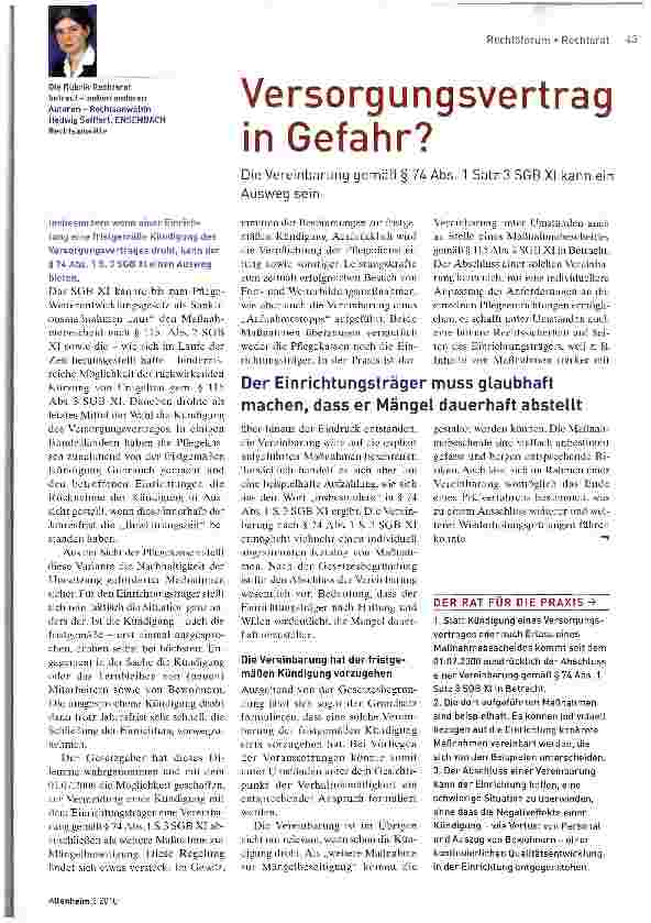 Vorschauseite 1: Versorgungsvertrag in Gefahr?