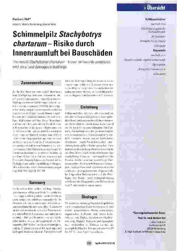 Vorschauseite 1: Schimmelpilz Stachybotrys chartarum-Risiko durch Innenraumluft bei Bauschäden