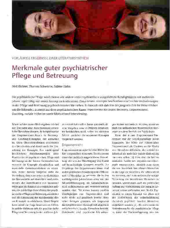 Vorschauseite 1: Merkmale guter psychiatrischer Pflege und Betreuung