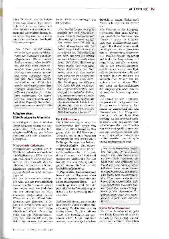 Vorschauseite 2: Ethik-Komitees in der Altenpflege