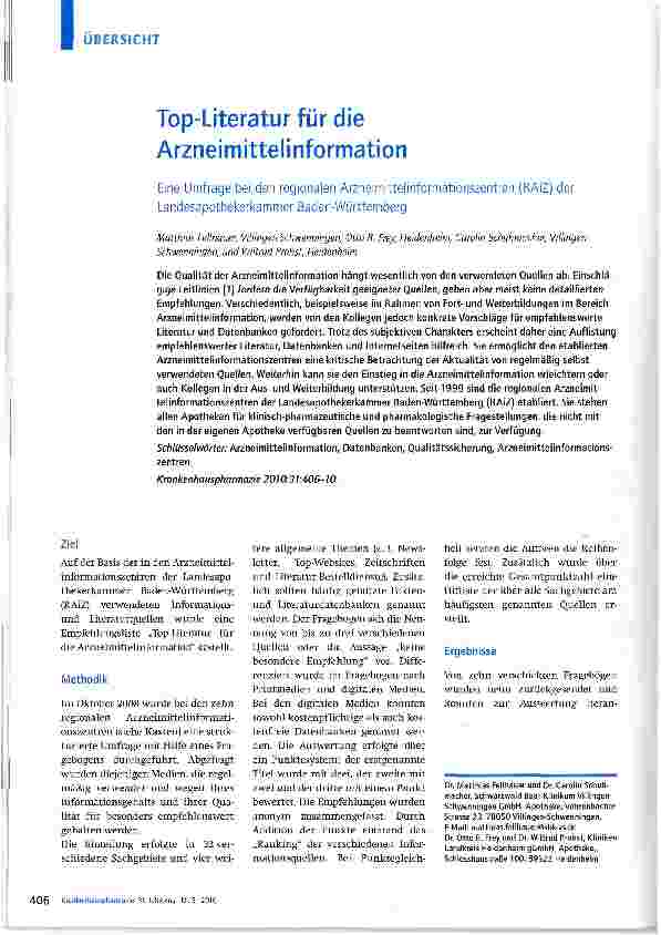 Vorschauseite 1: Top-Literatur für die Arzneimittelinformation